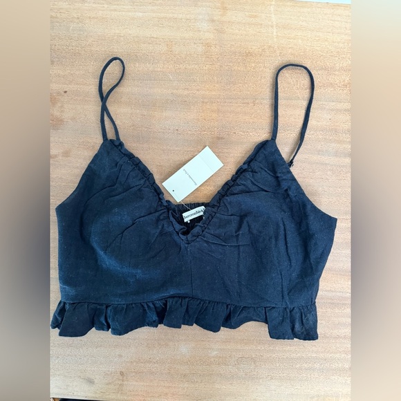 NWT Abercrombie and Fitch Ruffle Poplin Frilly Cami Linen Babydoll Crop Top - Picture 2 of 6